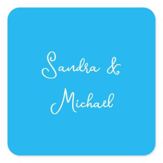 Elegant Plain Azure Blue Personalized Custom Square Sticker