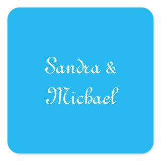 Elegant Plain Azure Blue Personalized Custom Square Sticker