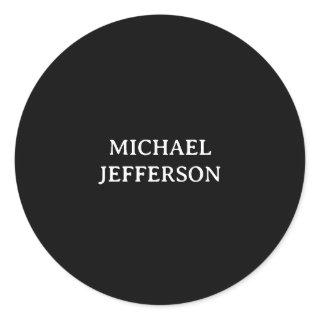 Elegant Plain Black White Personalized Custom Classic Round Sticker