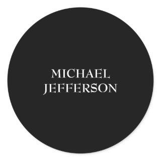 Elegant Plain Black White Personalized Custom Classic Round Sticker