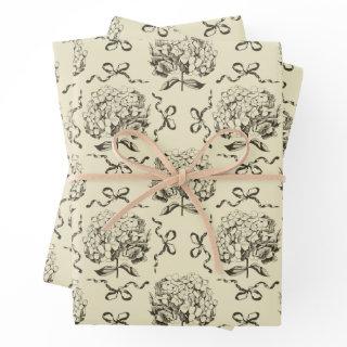 Elegant Preppy Beige Hydrangea Bow Toile Pattern  Sheets