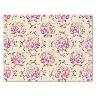 Elegant Preppy Pink Hydrangea Bow Toile Pattern Tissue Paper