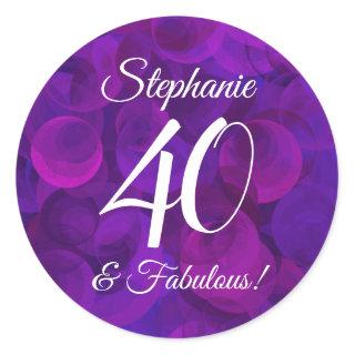 Elegant Purple 40 and Fabulous Birthday Favor Classic Round Sticker