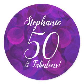 Elegant Purple 50 and Fabulous Birthday Favor Classic Round Sticker
