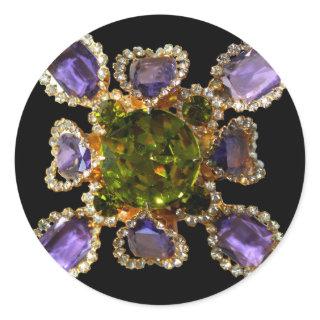 Elegant Purple Amethyst Diamonds Emeralds  Classic Round Sticker