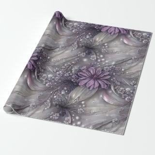Elegant Purple & Gray Floral, Beads and Light