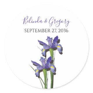 Elegant Purple Iris Wedding Classic Round Sticker