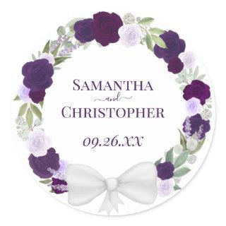 Elegant Purple & Lavender Wreath of Roses Wedding Classic Round Sticker