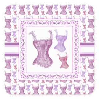 Elegant Purple Victorian Corsets with Lace Straps Square Sticker