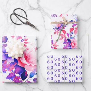 Elegant Purple Watercolor Floral 60th Birthday   Sheets
