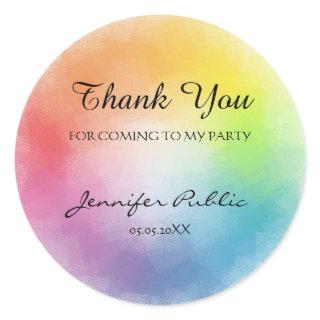 Elegant Rainbow Colors Template Thank You Text Classic Round Sticker