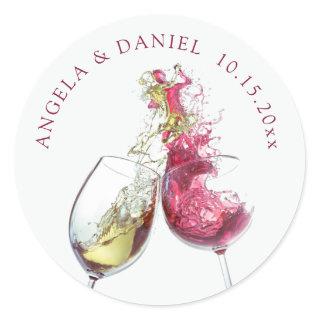 Elegant Red and White Wine Dance Wedding Classic Round Sticker