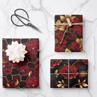 Elegant Red, Black and Gold Floral Marble Patterns  Sheets