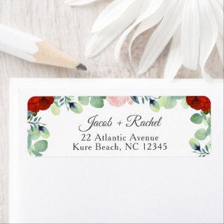 Elegant Red Blush Roses Greenery Wedding Label