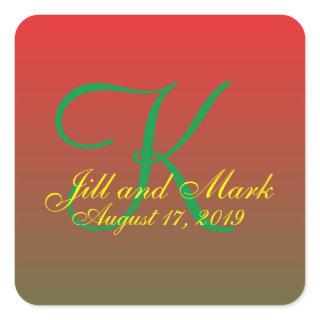 Elegant Red Custom Budget Monogram Wedding Square Sticker