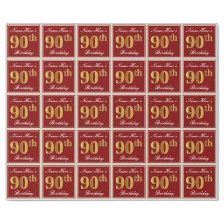 Elegant, Red, Faux Gold 90th Birthday; Custom Name