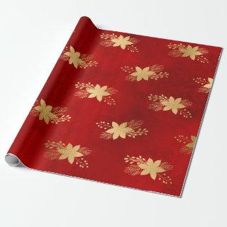 Elegant red & gold Christmas flower pattern