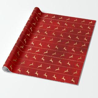 Elegant red & gold Christmas reindeer pattern