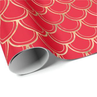 Elegant Red Gold Scallop Pattern