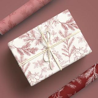 Elegant Red Monochrome Rustic Winter Botanicals  Sheets