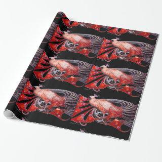 ELEGANT RED PEACOCK WITH GEM STONES