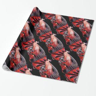 ELEGANT RED PEACOCK WITH GEM STONES