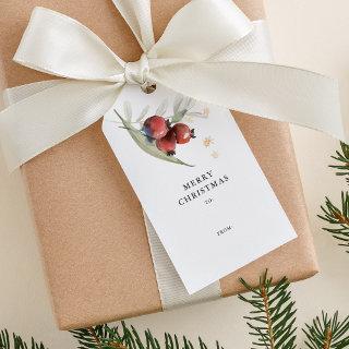 Elegant Red Watercolor Botanical Floral Christmas  Gift Tags