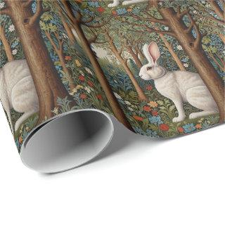 Elegant retro boho white rabbit woodland floral