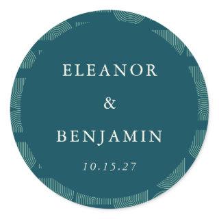 Elegant Retro Chic Arch Teal Blue Custom Wedding Classic Round Sticker