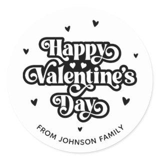 Elegant Retro Typography 70s Valentine's Day Black Classic Round Sticker