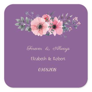 Elegant Romantic Floral Wedding Square Sticker