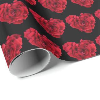 Elegant Romantic Red Rose Heart Pattern Black