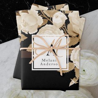 Elegant Rose Gold Black Monogram  Sheets