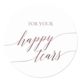 Elegant Rose Gold Calligraphy Happy Tears Tissue Classic Round Sticker