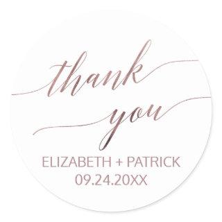 Elegant Rose Gold Calligraphy Thank You Favor Classic Round Sticker