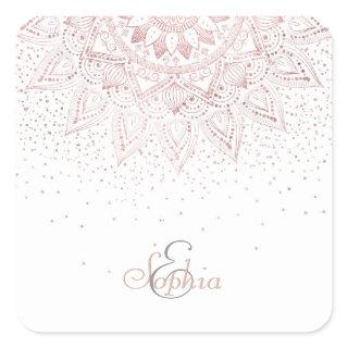 Elegant Rose Gold Dots Mandala Square Sticker