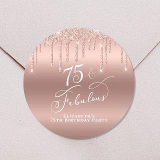Elegant Rose Gold Glitter 75th Birthday Party Classic Round Sticker