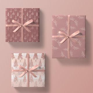 Elegant Rose Gold Glitter Pink Christmas Trio Gift  Sheets