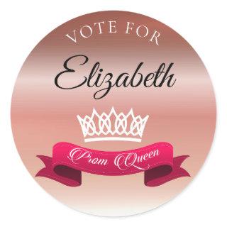 Elegant Rose Gold Vote For Prom Queen Custom Name Classic Round Sticker