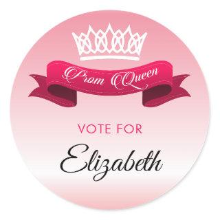 Elegant Rose Pink Vote For Prom Queen Custom Name Classic Round Sticker