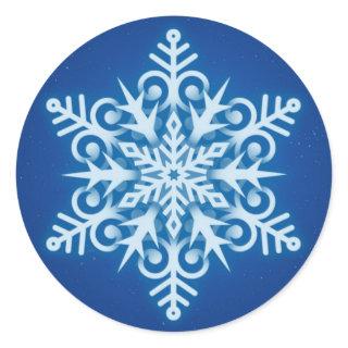 Elegant Royal Blue Snowflake Christmas Classic Round Sticker