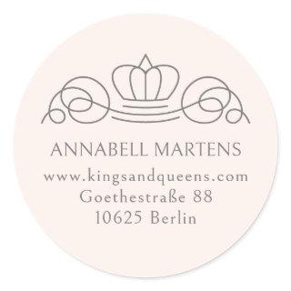 Elegant, royal, salon, blush-pink+ grey classic round sticker