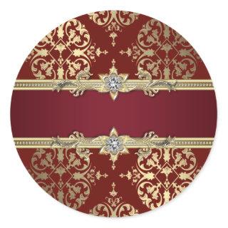 Elegant Ruby Red Gold Damask Stickers