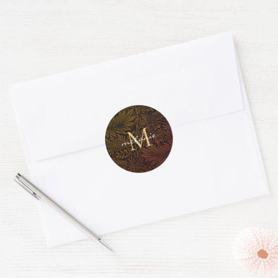 Elegant Rust Orange Gold Floral Script Monogram Classic Round Sticker
