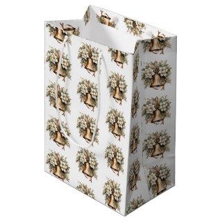 Elegant rustic Christmas greenery holly gold bells Medium Gift Bag