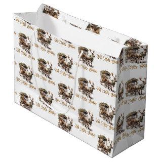 Elegant rustic Christmas Reindeer and sleigh Large Gift Bag