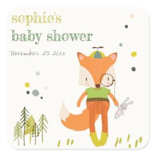 Elegant Rustic Cute Woodland Fun Fox Baby Shower Square Sticker