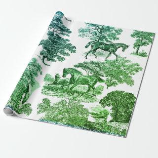 Elegant Rustic Horses Blue Green Toile