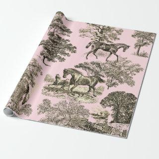 Elegant Rustic Horses Pink Beige Toile Seamless