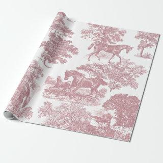 Elegant Rustic Horses Pink White Toile Seamless